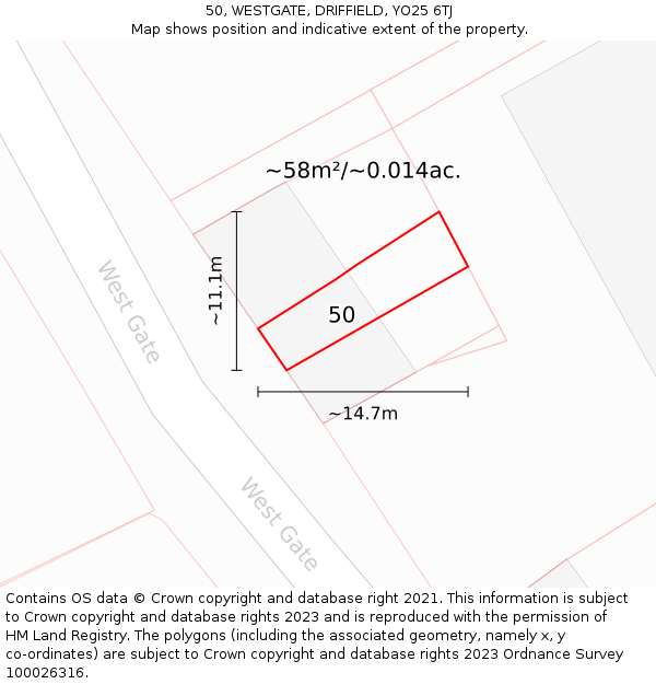 50, WESTGATE, DRIFFIELD, YO25 6TJ: Plot and title map