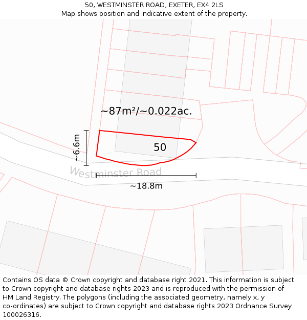 50, WESTMINSTER ROAD, EXETER, EX4 2LS: Plot and title map