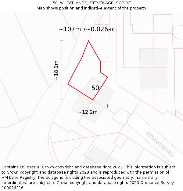 50, WHEATLANDS, STEVENAGE, SG2 0JT: Plot and title map