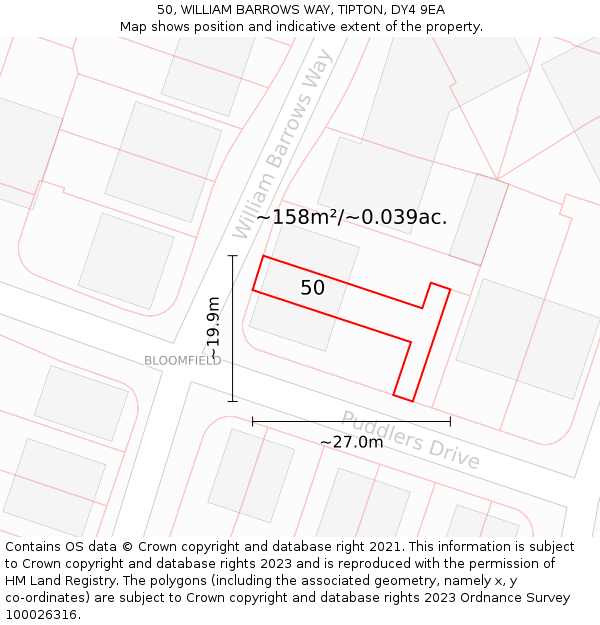 50, WILLIAM BARROWS WAY, TIPTON, DY4 9EA: Plot and title map