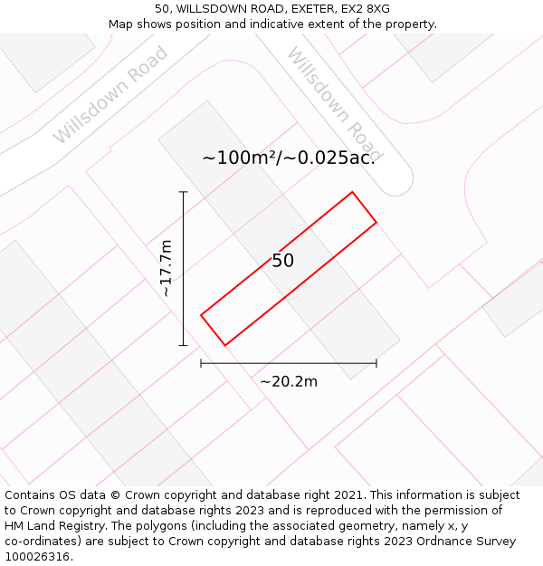 50, WILLSDOWN ROAD, EXETER, EX2 8XG: Plot and title map