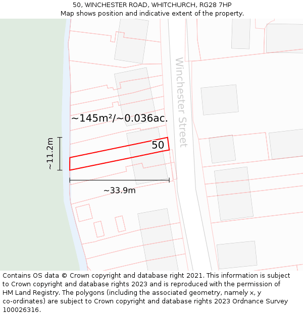 50, WINCHESTER ROAD, WHITCHURCH, RG28 7HP: Plot and title map