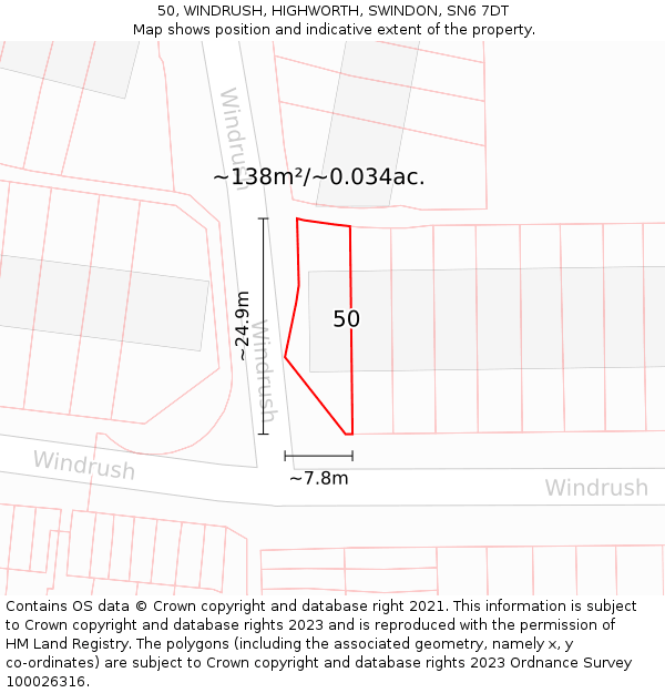 50, WINDRUSH, HIGHWORTH, SWINDON, SN6 7DT: Plot and title map