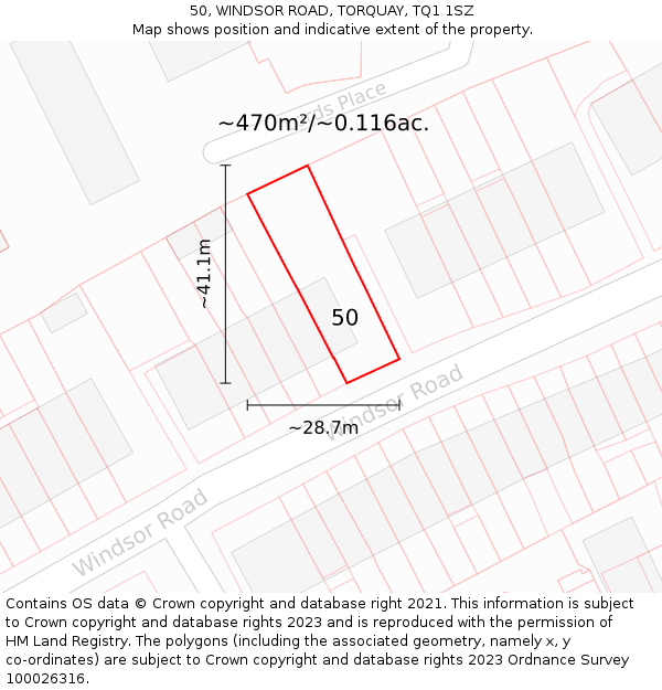 50, WINDSOR ROAD, TORQUAY, TQ1 1SZ: Plot and title map