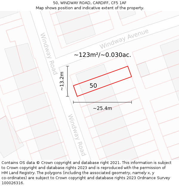 50, WINDWAY ROAD, CARDIFF, CF5 1AF: Plot and title map