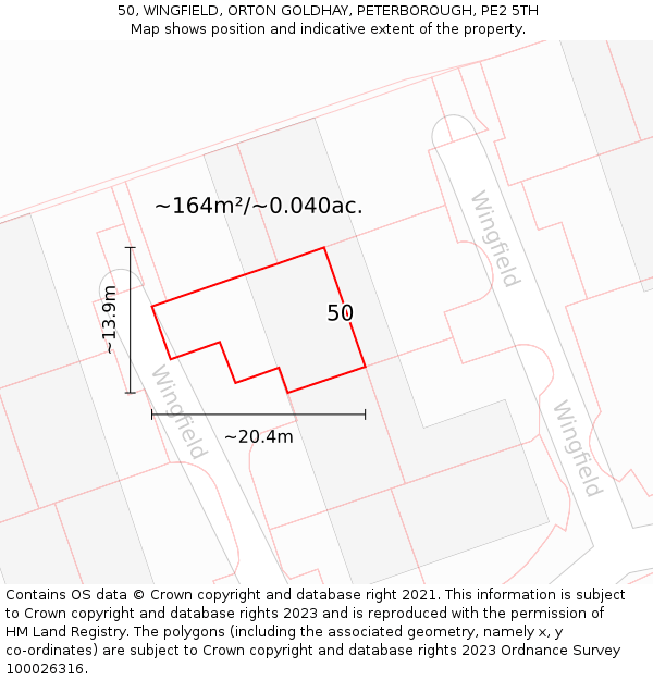 50, WINGFIELD, ORTON GOLDHAY, PETERBOROUGH, PE2 5TH: Plot and title map