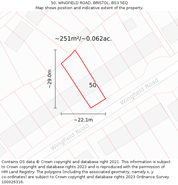 50, WINGFIELD ROAD, BRISTOL, BS3 5EQ: Plot and title map