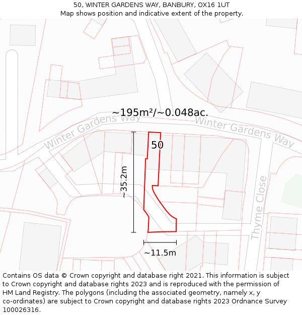 50, WINTER GARDENS WAY, BANBURY, OX16 1UT: Plot and title map