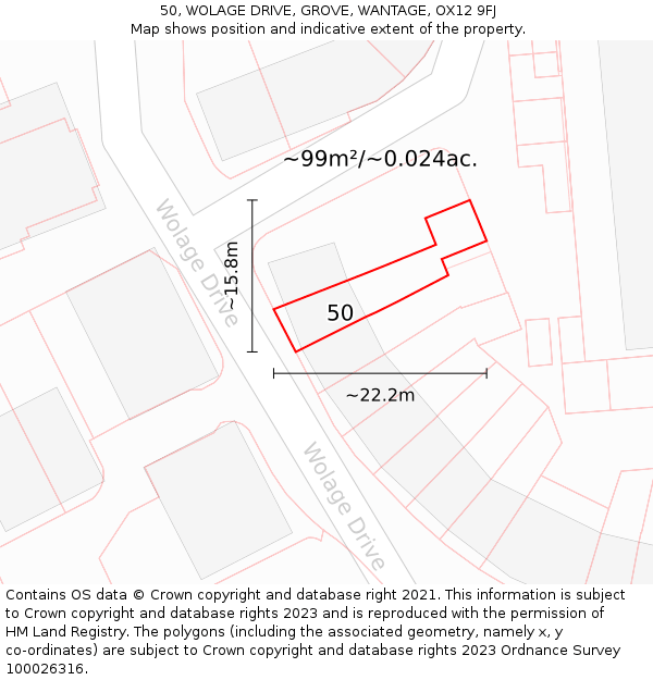 50, WOLAGE DRIVE, GROVE, WANTAGE, OX12 9FJ: Plot and title map
