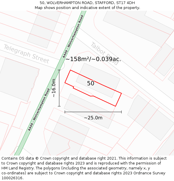 50, WOLVERHAMPTON ROAD, STAFFORD, ST17 4DH: Plot and title map