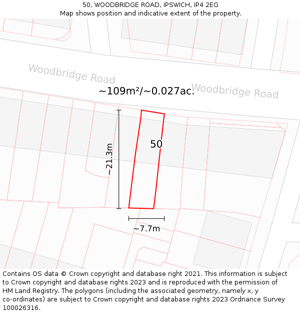 50, WOODBRIDGE ROAD, IPSWICH, IP4 2EG: Plot and title map