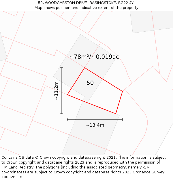 50, WOODGARSTON DRIVE, BASINGSTOKE, RG22 4YL: Plot and title map