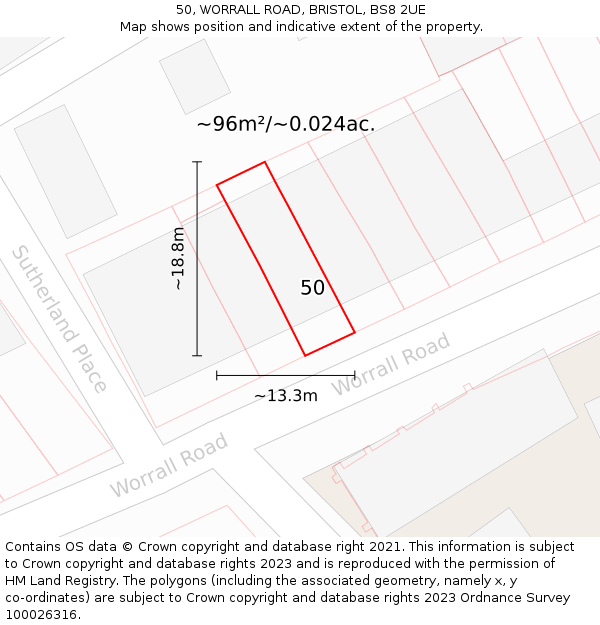 50, WORRALL ROAD, BRISTOL, BS8 2UE: Plot and title map
