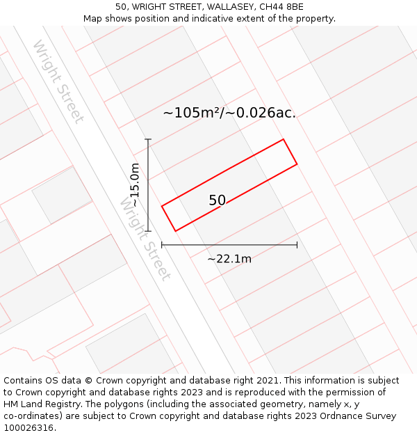 50, WRIGHT STREET, WALLASEY, CH44 8BE: Plot and title map