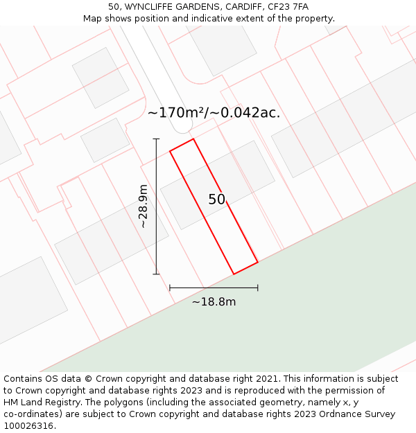50, WYNCLIFFE GARDENS, CARDIFF, CF23 7FA: Plot and title map