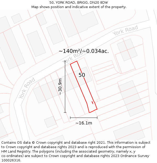 50, YORK ROAD, BRIGG, DN20 8DW: Plot and title map