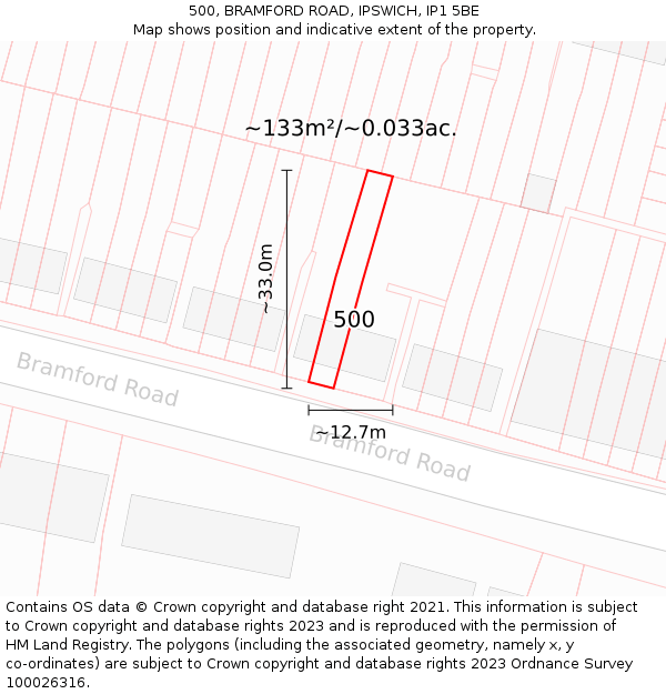 500, BRAMFORD ROAD, IPSWICH, IP1 5BE: Plot and title map