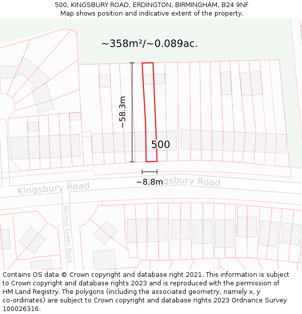 500, KINGSBURY ROAD, ERDINGTON, BIRMINGHAM, B24 9NF: Plot and title map