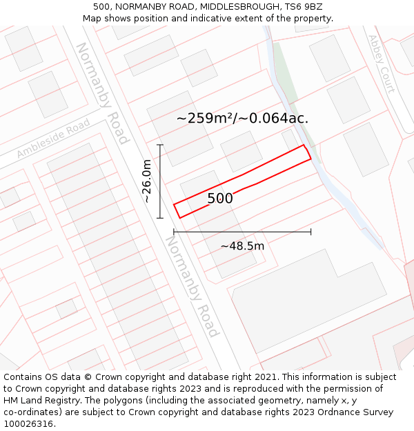 500, NORMANBY ROAD, MIDDLESBROUGH, TS6 9BZ: Plot and title map