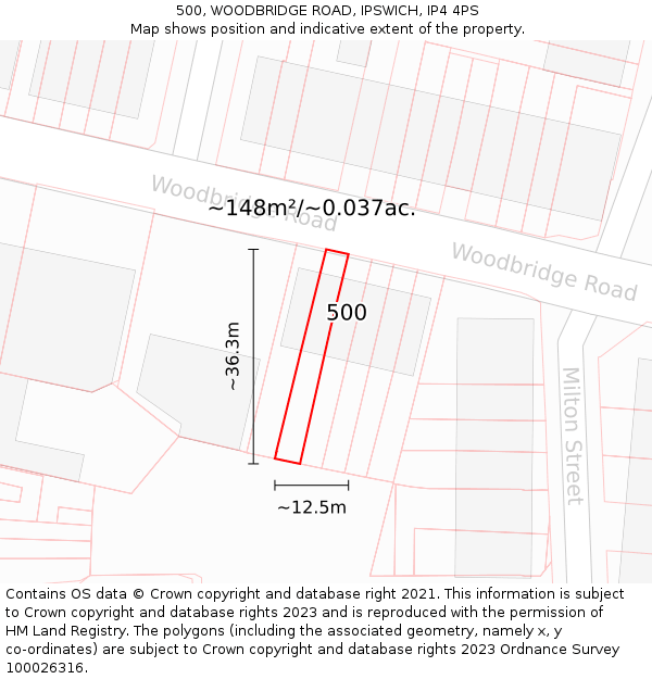 500, WOODBRIDGE ROAD, IPSWICH, IP4 4PS: Plot and title map