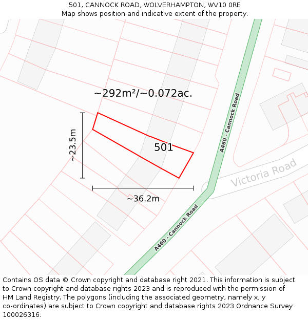 501, CANNOCK ROAD, WOLVERHAMPTON, WV10 0RE: Plot and title map