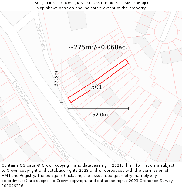 501, CHESTER ROAD, KINGSHURST, BIRMINGHAM, B36 0JU: Plot and title map