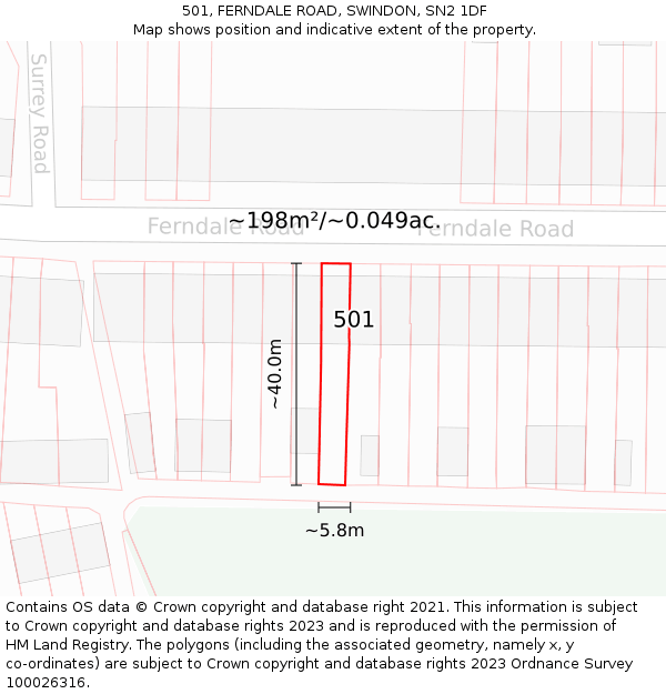 501, FERNDALE ROAD, SWINDON, SN2 1DF: Plot and title map