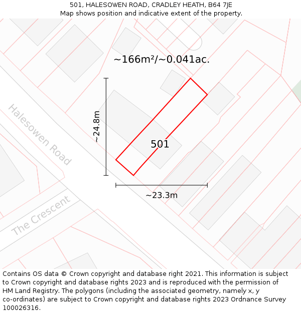 501, HALESOWEN ROAD, CRADLEY HEATH, B64 7JE: Plot and title map