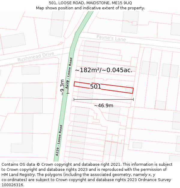 501, LOOSE ROAD, MAIDSTONE, ME15 9UQ: Plot and title map