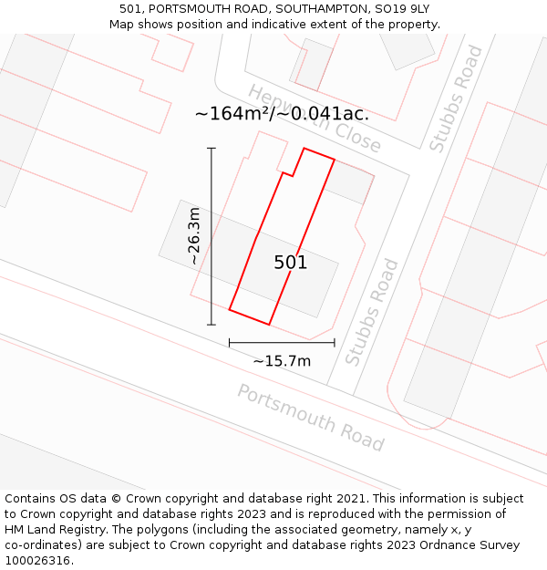 501, PORTSMOUTH ROAD, SOUTHAMPTON, SO19 9LY: Plot and title map
