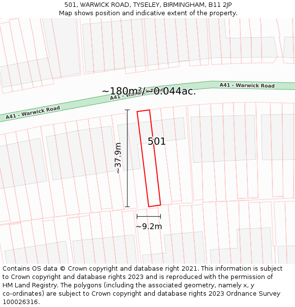 501, WARWICK ROAD, TYSELEY, BIRMINGHAM, B11 2JP: Plot and title map