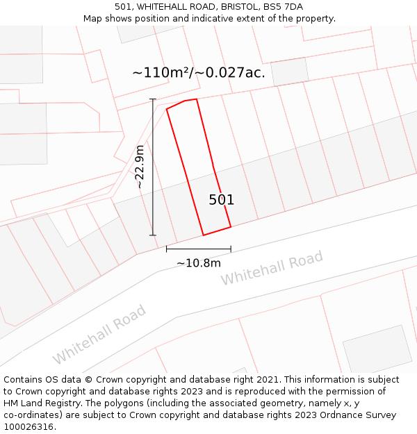 501, WHITEHALL ROAD, BRISTOL, BS5 7DA: Plot and title map