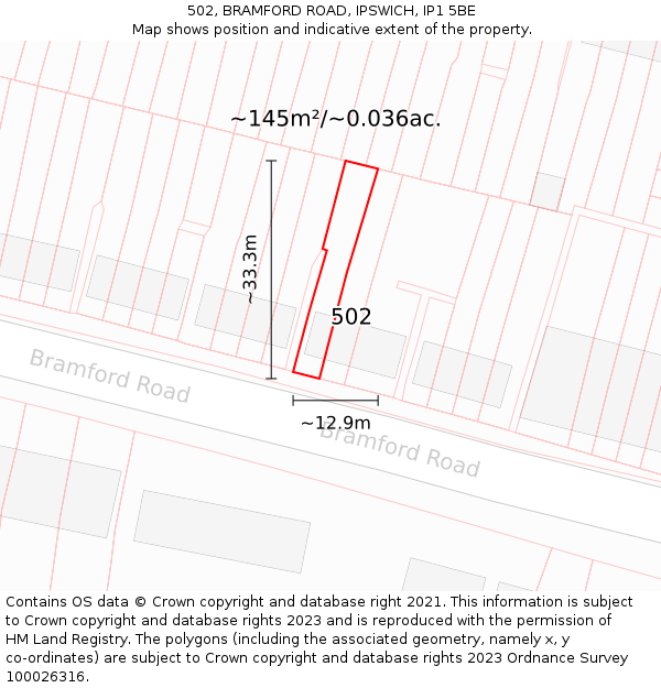 502, BRAMFORD ROAD, IPSWICH, IP1 5BE: Plot and title map