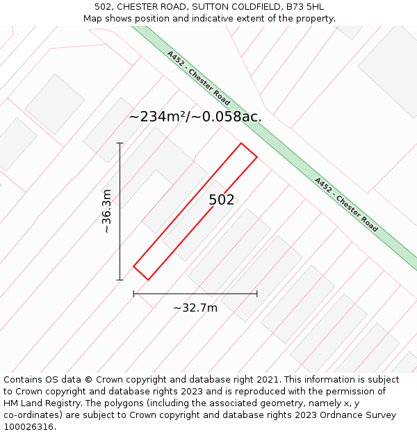 502, CHESTER ROAD, SUTTON COLDFIELD, B73 5HL: Plot and title map