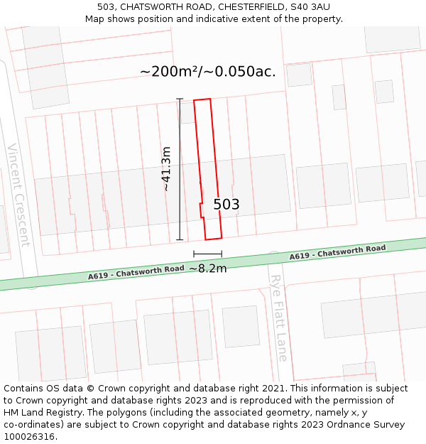 503, CHATSWORTH ROAD, CHESTERFIELD, S40 3AU: Plot and title map