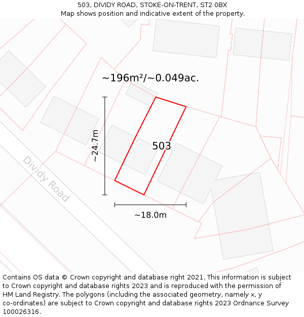 503, DIVIDY ROAD, STOKE-ON-TRENT, ST2 0BX: Plot and title map