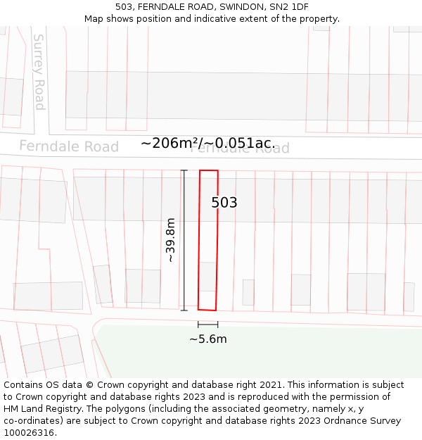 503, FERNDALE ROAD, SWINDON, SN2 1DF: Plot and title map