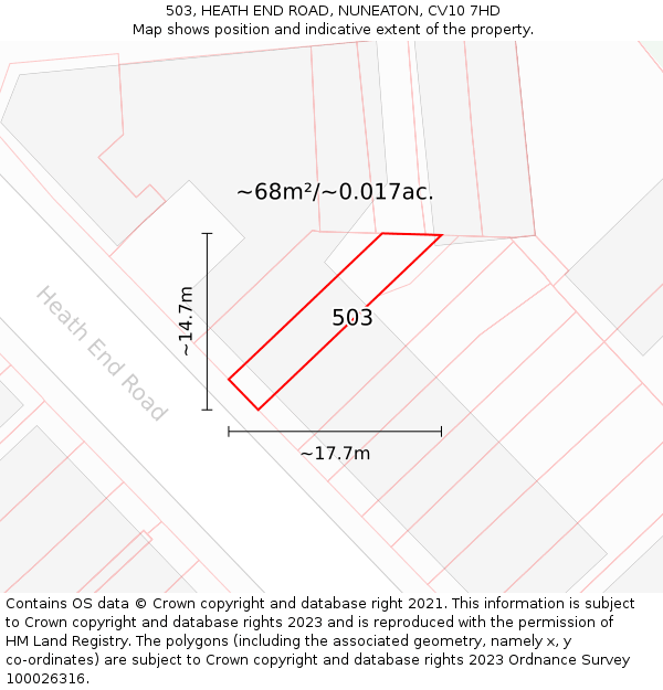 503, HEATH END ROAD, NUNEATON, CV10 7HD: Plot and title map