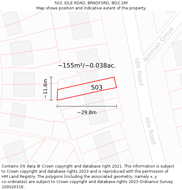 503, IDLE ROAD, BRADFORD, BD2 2AY: Plot and title map