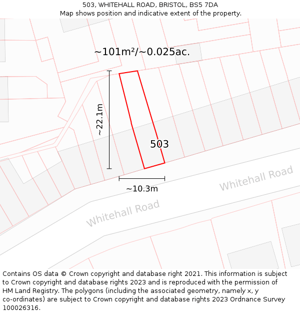 503, WHITEHALL ROAD, BRISTOL, BS5 7DA: Plot and title map