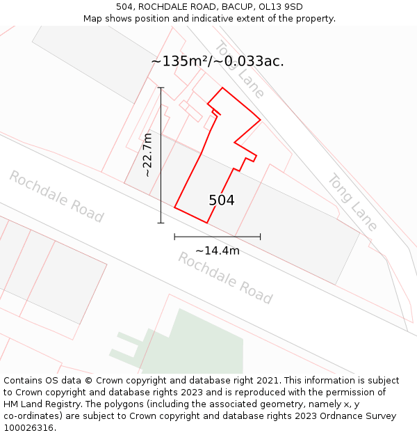 504, ROCHDALE ROAD, BACUP, OL13 9SD: Plot and title map