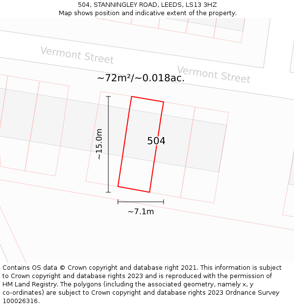 504, STANNINGLEY ROAD, LEEDS, LS13 3HZ: Plot and title map