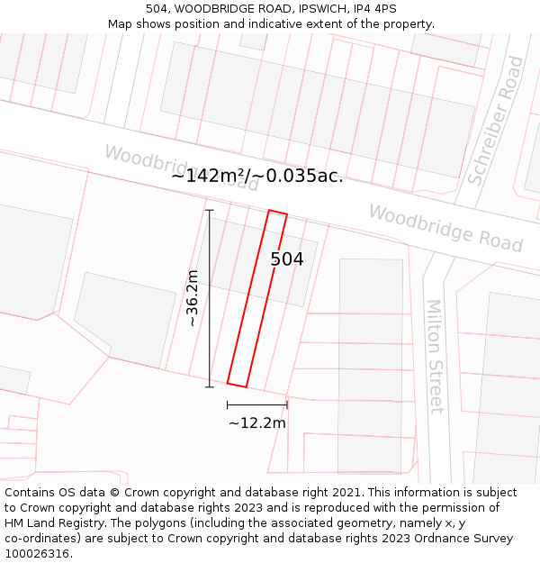 504, WOODBRIDGE ROAD, IPSWICH, IP4 4PS: Plot and title map