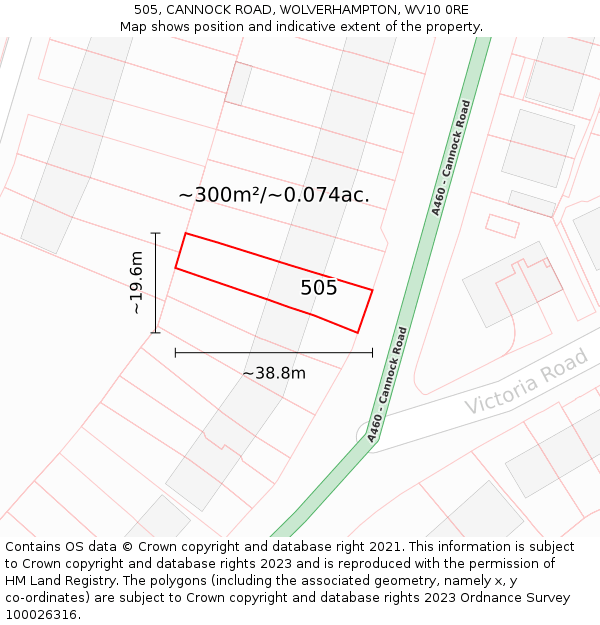 505, CANNOCK ROAD, WOLVERHAMPTON, WV10 0RE: Plot and title map