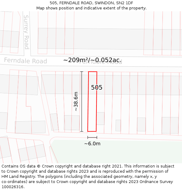 505, FERNDALE ROAD, SWINDON, SN2 1DF: Plot and title map