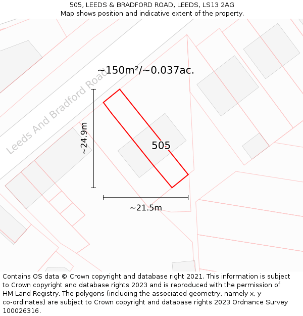 505, LEEDS & BRADFORD ROAD, LEEDS, LS13 2AG: Plot and title map