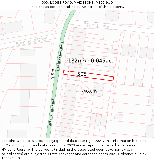 505, LOOSE ROAD, MAIDSTONE, ME15 9UQ: Plot and title map