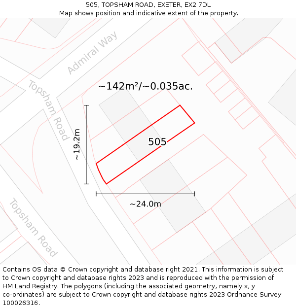 505, TOPSHAM ROAD, EXETER, EX2 7DL: Plot and title map