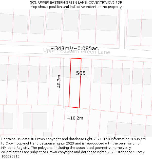 505, UPPER EASTERN GREEN LANE, COVENTRY, CV5 7DR: Plot and title map