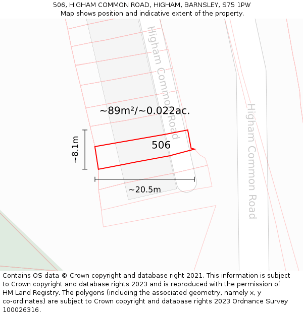 506, HIGHAM COMMON ROAD, HIGHAM, BARNSLEY, S75 1PW: Plot and title map
